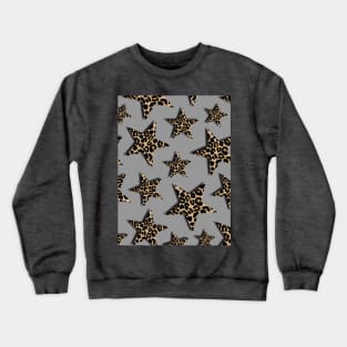 Leopard Print Stars on Grey Crewneck Sweatshirt